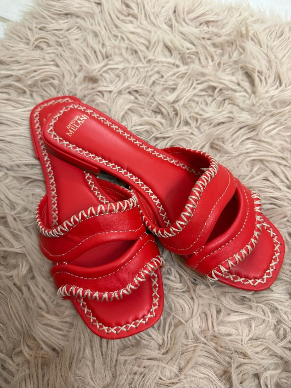 Red Leather Slide Sandals Antonio Melani